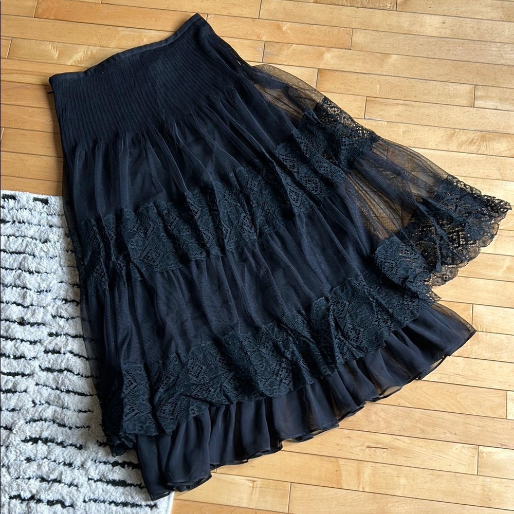 Elie Tahiti Elegant Black Lace Skirt